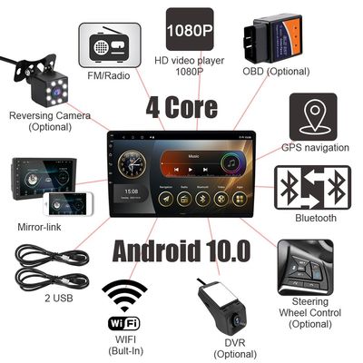 4 Core CPU 10.1 Inch 2 Din Touch Screen GPS Navigation Android Car Radio for Universal